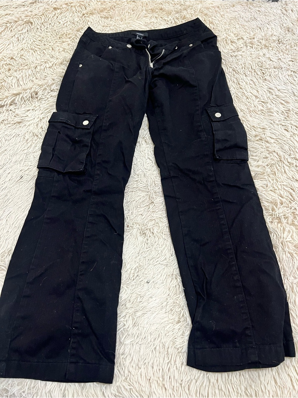 Forever 21 Black Cargo Pants with Flap Pockets